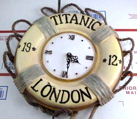 Vintage 9" Titanic London Lifebuoy Lifesaver Wall Hanging Clock TESTED WORKING Cover