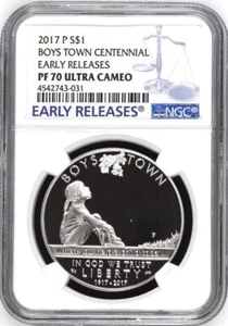 2017 BOYS TOWN Centennial Silver Dollar NGC PF70💥FLAWLESS QUALITY EARLY RELEASE - Picture 1 of 4