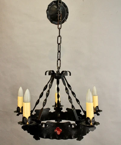 1 of 2 Classic Spanish Revival Tudor Gothic Iron Chandelier (1552) Cover