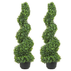 2 Pack 3' Artificial Boxwood Spiral Topiary Tree UV Home Decor Indoor Outdoor