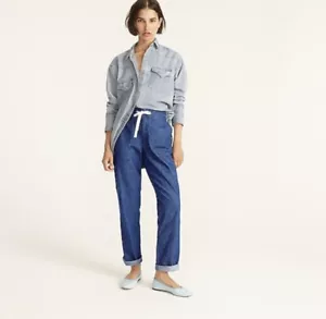 J. Crew neu mit Etikett Damen Tall Denim Camp Hose mit Bindegürtel - Pine Wash - Größe Large Tall - Bild 1 von 5