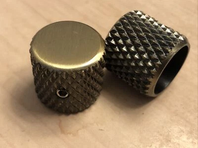 2x Bronzed Heavy Knurled Flat Head Control Knobs Set Screw Type (Telecaster) etc - Image 1 of 4