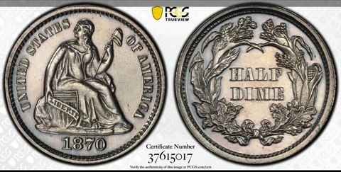 1870 Half Dime Proof PCGS AU Details - Only 1000 minted Cover