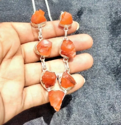 Natural Orange Aventurine Gemstone 925 Sterling Silver Handmade Jewelry Necklace - Image 1 of 4