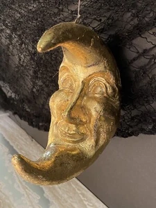 Vintage Gold Leaf Man in the Moon Celestial Ornament Crescent Christmas Wall - Picture 1 of 11