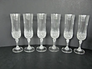 SET OF 6- BEAUTIFUL 8" CUT LEAD CRYSTAL CHAMPAGNE FLUTE DIAMOND PATTERN - Picture 1 of 8