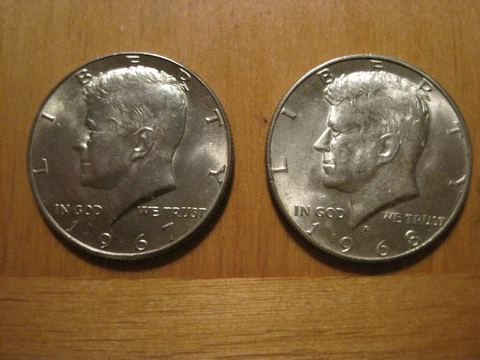 1967 + 1968D Kennedy half dollar Cover