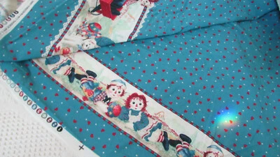 Vtg Springs Daisy Kingdom RAGGEDY ANN & ANDY Double Border Fabric BTY BLUE NEW