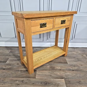 Vintage Rustic Solid Oak Wooden 2 Drawer Hall Console Table - Balmoral - Picture 1 of 24