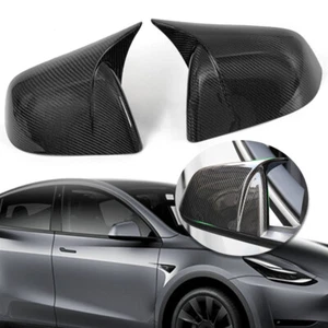 Cubiertas de tapa de espejo retrovisor lateral ala fibra de carbono real bocina modelo Y 2020-2024 para Tesla. - Imagen 1 de 12