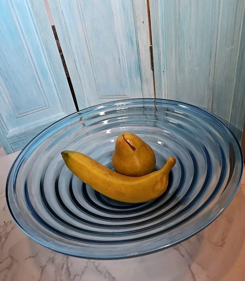 Vintag Italy Art Deco Italian BLUE Glass Centerpie  Bowl  Stepped  Richard Lauke - Image 1 of 4