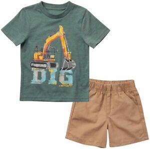 CARHARTT 2 PC Set OUTFIT Canvas SHORTS & DIG Truck Tee SHIRT BOYS Size 4T NEW
