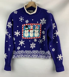 Michael Simon Sweater Christmas Snowman/Snowflakes Purple/White Multi Size S - Picture 1 of 7