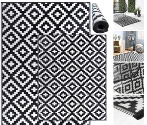 Large Out/Indoor Garden Rug Summer Area Runner Lightweight Black&White 150x240 - Picture 1 of 8