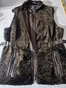 Yansi Fugel Vest Faux Mink And Faux Leather Trim Brown Size L - Picture 1 of 11