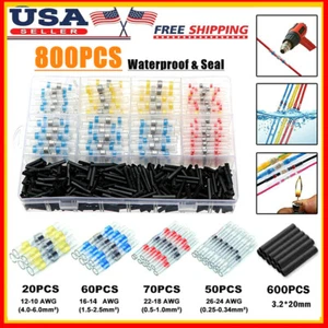 800PCS Waterproof Solder Seal Heat Shrink Wire Butt Terminal Connectors Kit Set - Picture 1 of 12