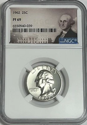 1962 NGC PF69 90% Silver Proof George Washington Quarter 25c Portrait - Image 1 of 3