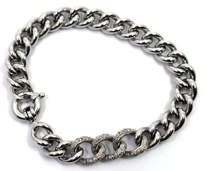 14k White Gold Diamond Curb Link Rolo Bracelet 8"in - Picture 1 of 12