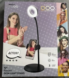 Vivitar ivlog 3 Inch Podcast Full LED Ring Light with USB Desk Light Stand - Picture 1 of 8