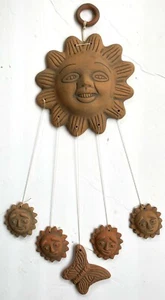 Vintage AZTEC MAYAN RED MEXICAN CLAY POTTERY WALL HANGING Face Sun Wind Chime #6 - Picture 1 of 5