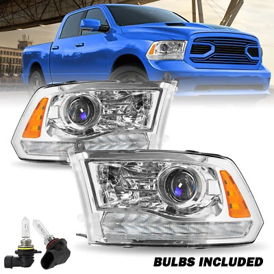 PAIR PROJECTOR HEADLIGHT 2013-2018 Dodge Ram 1500 2500 3500 LED DRL HEADLAMP - Image 1 of 4