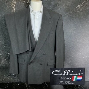 Cellini Uomo 2 Piece Suit Mens 42R 34x31 Gray Green Micro Check - Picture 1 of 13