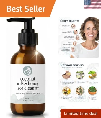 Кокосовое молоко и мед для умывания лица 4 унц - мягкое увлажняющее очищающее средство, без запаха - Изображение 1 из 4