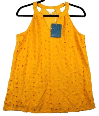 Market & Spruce Shirt Womens Large Yellow Eyelet Embroidered Boho Halter Lined - Image 1 of 4