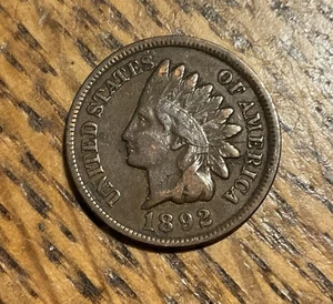 1892-P 1C Indian Head Cent F/vf - Free Shipping - Picture 1 of 2