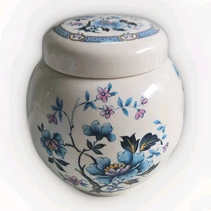 Vintage Sadler Ginger Jar H 5" With Lid Pink Blue Floral Design ceramic antique - Picture 1 of 8