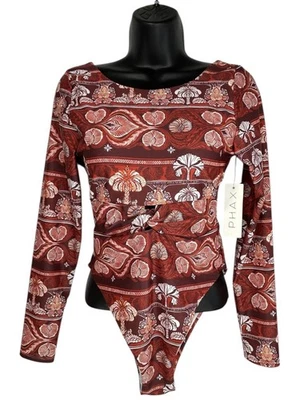 Traje de baño PHAX Twist Front de una pieza talla M rojo marrón blanco floral manga larga natación Foto 1 de 4
