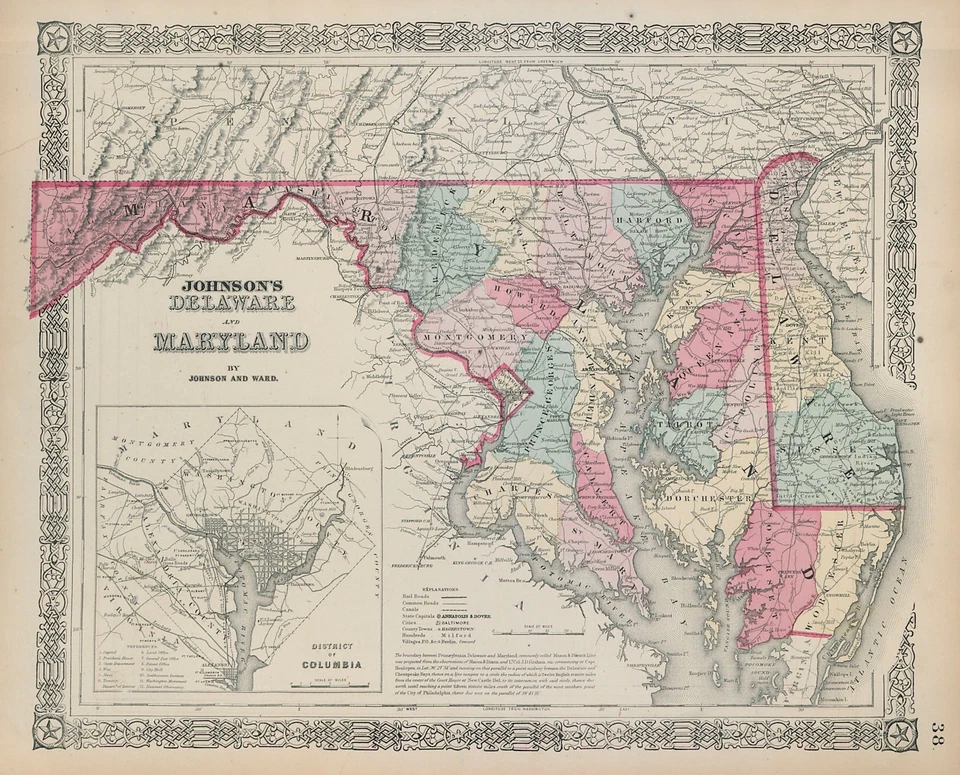 Johnson's Delaware, Maryland & District of Columbia. Counties 1865 old map - Image 1 of 1