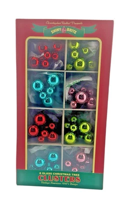 New CHRISTOPHER RADKO Shiny-Brite Metallic Glass Cluster Ornaments- 8 ct 1"&.5"
