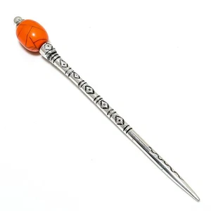 Turquoise Orange Gemstone 925 Sterling Silver Handmade Jewelry Hair Pin Stud J33 - Picture 1 of 6