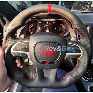 Full Leather Flat Sport Steering Wheel For Dodge Charger Challenger SRT 2015-25 - Picture 1 of 13