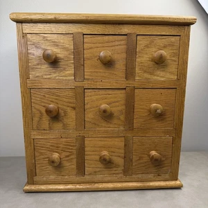 Oak Wood Apothecary Cabinet 9-Drawer Spice Chest Desktop Organizer Rustic Small - Picture 1 of 13