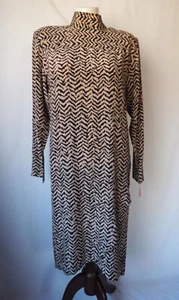 Vintage Lloyd Williams 100% Silk Faux Wrap Dress Mock Neck Blotched Stripe 6 - Picture 1 of 9