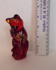 LOOK FENTON  RED FLORAL CAT  SIGNED HANDPAINTED  FREDWICK FIGURINE DISPLAY