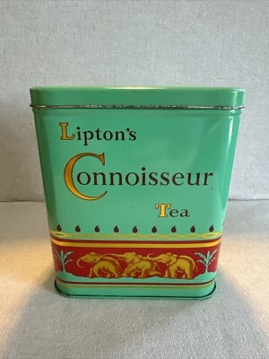 Lata de té Lipton’s Connoisseur vintage - verde con adornos rojos y dorados Foto 1 de 4