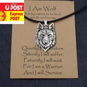Men's Lone Wolf Vintage Silver Pendant Necklace with I Am Wolf card - Picture 1 of 4