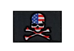 Skull and Cross Bones US Flag Hook Patch - Picture 1 of 1