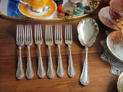  Tenedores de cena Norfolk plateado victoriano bayas cuchara antigua 1847 Rogers Bros Foto 1 de 4