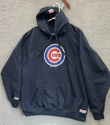 🔥 Stitches Chicago Cubs Sweatshirt Men 2XL Blue Pullover Hoodie Logo Sweater Cover