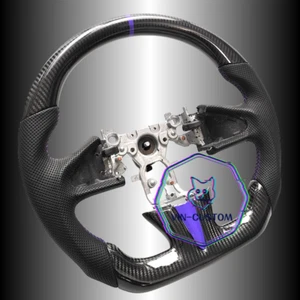 REAL CARBON FIBER Steering Wheel FOR INFINITI q50 PURPLE ACCENT W/STRIPE - Picture 1 of 7