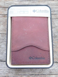 Columbia Leder braun Doppelfaltung Fronttasche Geldbörse Geldscheinfaltung ultradünn 4 x 3" - Bild 1 von 5