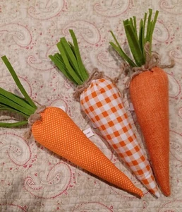 House & Garden Bunch 3 Fabric Stuffed Carrots Easter Decor Gingham Orange White - Picture 1 of 2