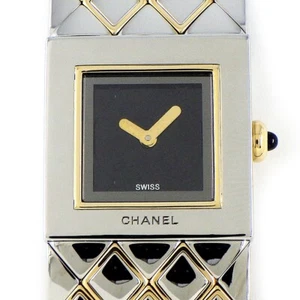Reloj CHANEL Matelasse H0475 Cuadrado Esfera Negra 750 (18K) Oro Amarillo SS Cuarzo - Imagen 1 de 10