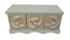 Beautiful Three Drawer Dolphin Decorative Trinket Storage Box 9" X 4.25" - Picture 1 of 10