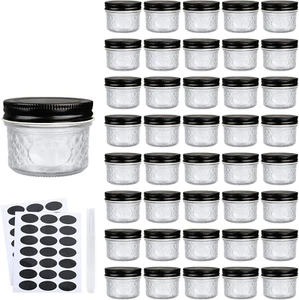 4 oz Glass Jars With Lids(Black),Small Clear Canning Jars For Caviar,Herb,Jelly, - Picture 1 of 8