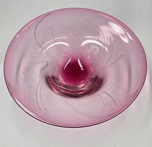 Vintage Pink Signed Art Glass Bowl 13" - Picture 1 of 5